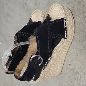 Marc Fisher LTD Black Boho Platform Wedges Espadrilles, Size 9M